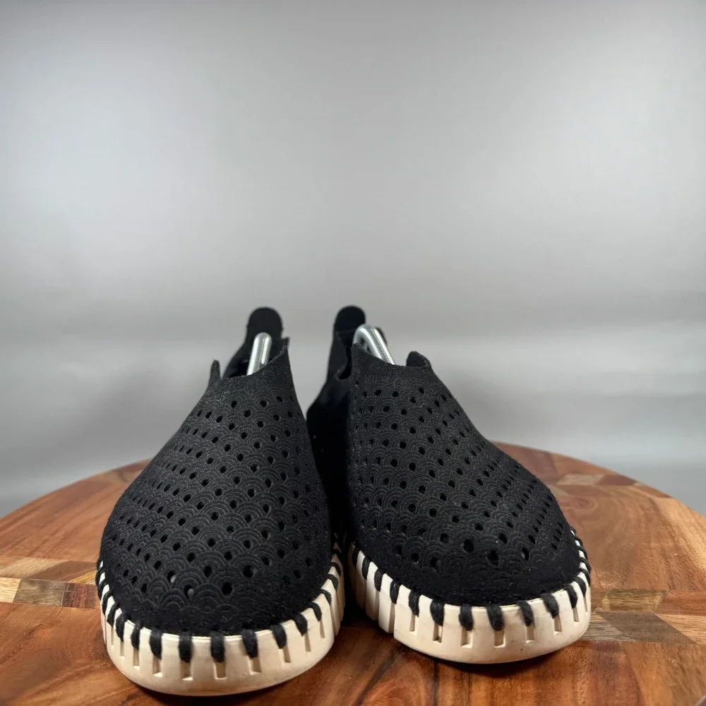Ilse Jacobsen Tulip 139 Black Perforated Slip On Loafer Shoes Womens 40 EU